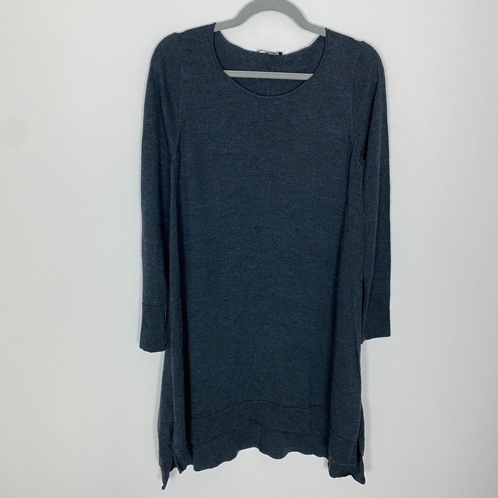 Eileen Fisher Gray Merino Wool Sweater Dress Long Sleeves Womens Medium